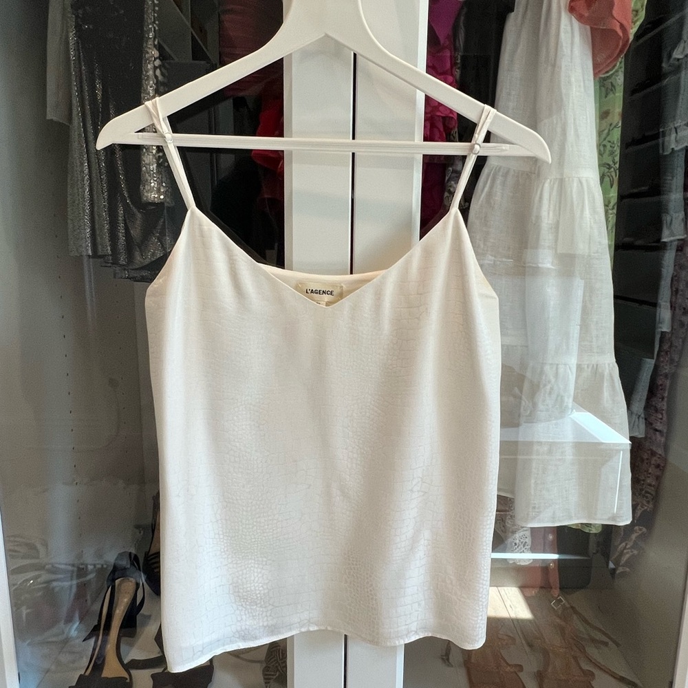 L’agence silk cami with adjustable straps. Cream with a light croc pattern
